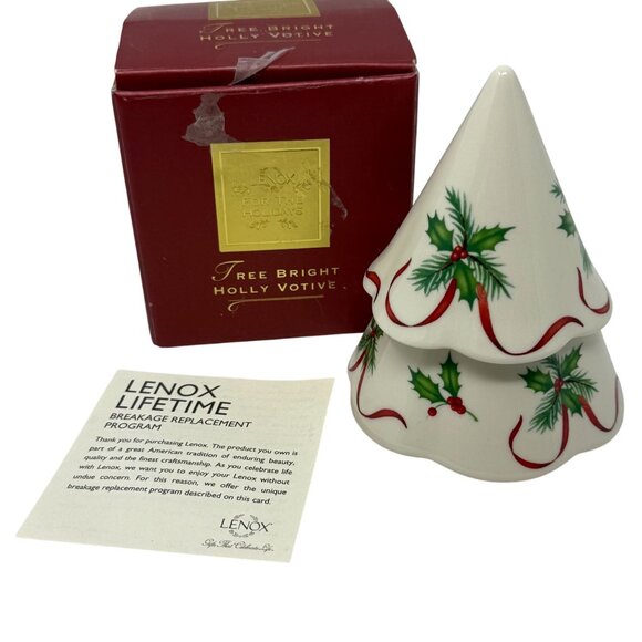 Lenox Tree Bright Holly Votive Porcelain Candle Holder Christmas Decor Box - Picture 1 of 10